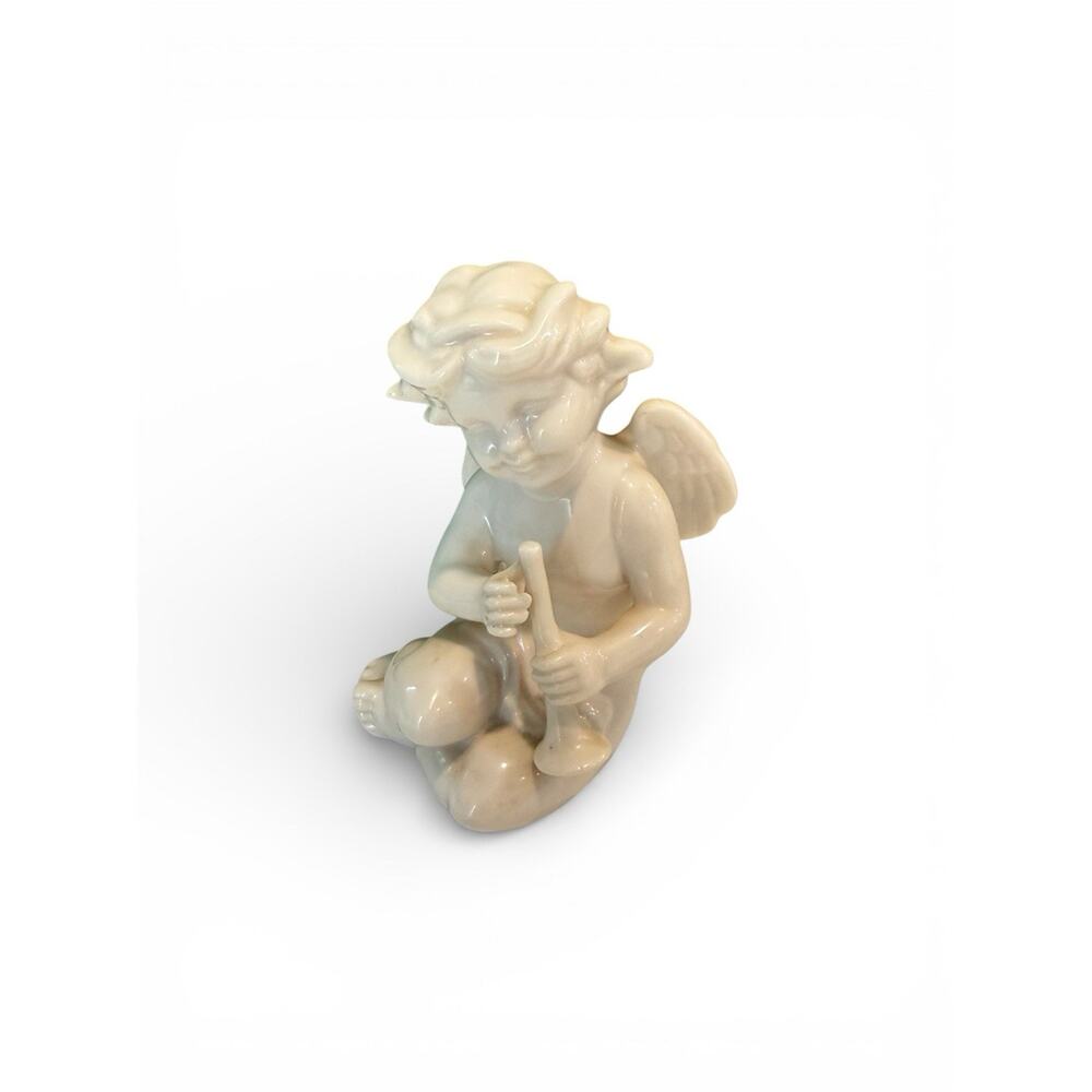 Ardalt Angel Porcelain‎ Figurine Cherub Sitting Playing Horn Flute White EUC VTG